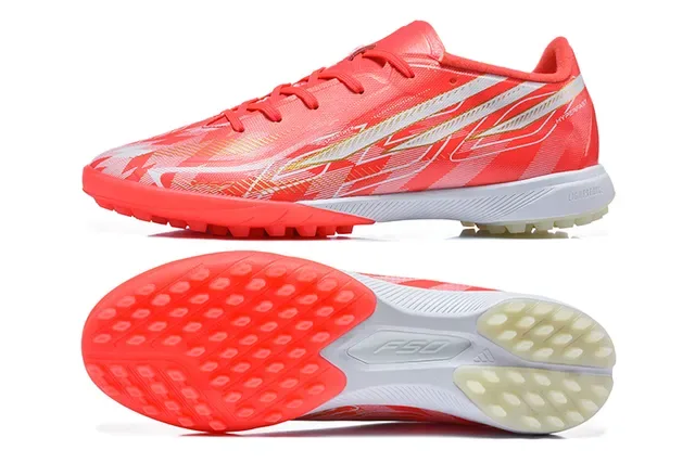Adidas Chaussures de football orange blanc low-cut upper synthétique crampons coniques moulés gazon artificiel 9