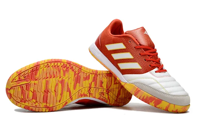 Adidas Chaussures de football indoor orange blanc low-top avec empeigne mesh texturé 5