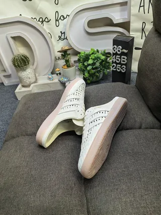 Adidas Perforated Leather Lace-Up Mule Loafers 6