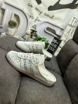 Adidas Perforated Leather Lace-Up Mule Loafers 7