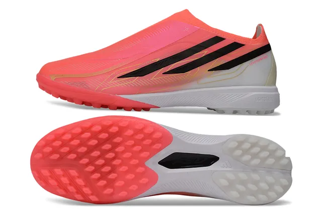Adidas Tênis de Futebol Turf com upper em gradiente neon rosa e preto sem cadarços ajuste de meia 6