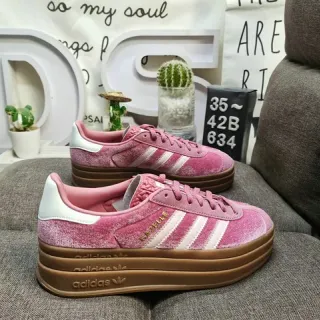 Adidas Pink Brown Velvet Upper White Three Stripes Lifestyle Sneakers