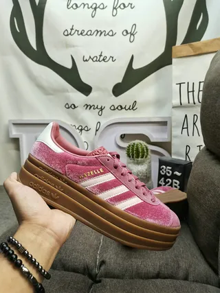 Adidas Pink Brown Velvet Upper White Three Stripes Lifestyle Sneakers 5