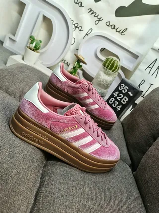Adidas Pink Brown Velvet Upper White Three Stripes Lifestyle Sneakers 9