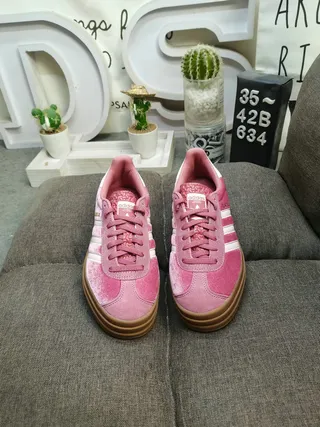 Adidas Pink Brown Velvet Upper White Three Stripes Lifestyle Sneakers 10