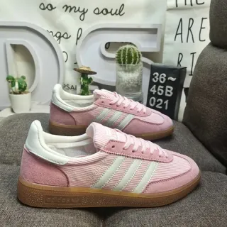 Adidas Pink White Corduroy-Textured Side Panels Suede Upper Lifestyle Sneakers
