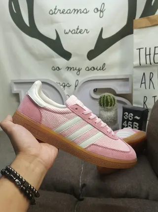 Adidas Pink White Corduroy-Textured Side Panels Suede Upper Lifestyle Sneakers 5