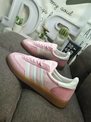Adidas Pink White Corduroy-Textured Side Panels Suede Upper Lifestyle Sneakers 7