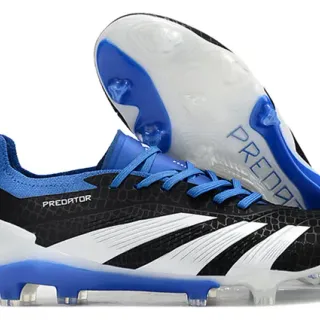 Adidas Predator Black Blue Hexagonal-Textured Upper Three White Stripes Firm-Ground Soccer Shoes