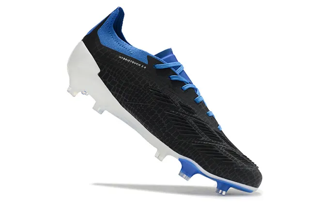 Adidas Predator Black Blue Hexagonal-Textured Upper Three White Stripes Firm-Ground Soccer Shoes 2