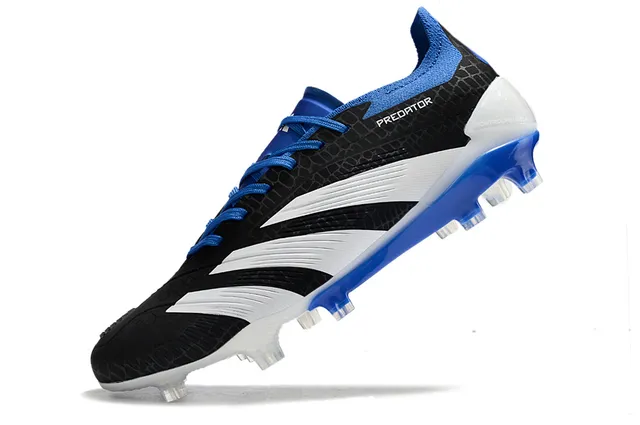 Adidas Predator Black Blue Hexagonal-Textured Upper Three White Stripes Firm-Ground Soccer Shoes 3