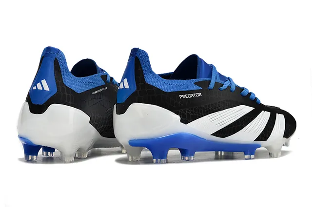 Adidas Predator Black Blue Hexagonal-Textured Upper Three White Stripes Firm-Ground Soccer Shoes 5