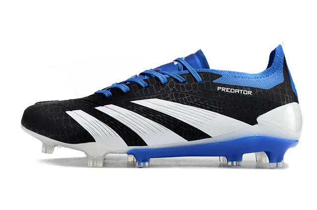 Adidas Predator Black Blue Hexagonal-Textured Upper Three White Stripes Firm-Ground Soccer Shoes 7