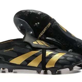 Adidas Predator Black Gold Synthetic Upper Three-Stripe Branding Firm-Ground Soccer Shoes