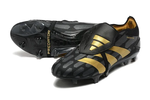 Adidas Predator Noir et Or Upper Synthétique Trois Rayures Firm-Ground Chaussures de Football 7