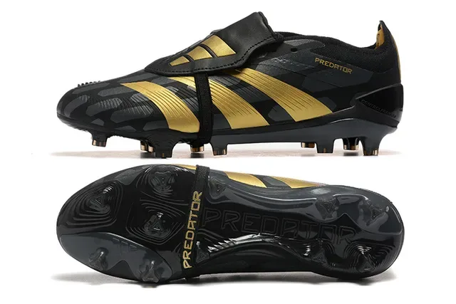 Adidas Predator Noir et Or Upper Synthétique Trois Rayures Firm-Ground Chaussures de Football 9