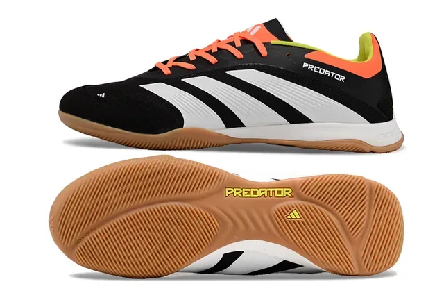Adidas Predator Black Orange Low-Cut Synthetic Upper Three-Stripe Side Panel Indoor Soccer Shoes 6