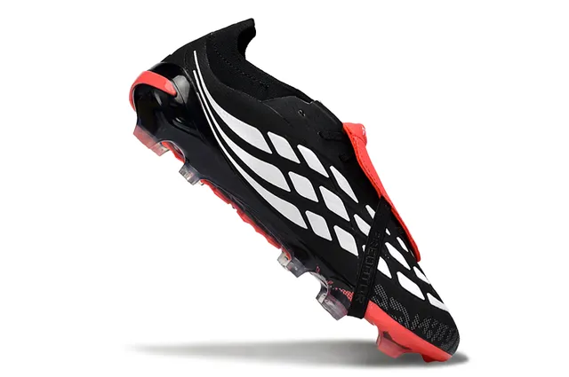 Adidas Predator Black Red Laceless Strap Closure Molded TPU Heel Counter Firm-Ground Soccer Shoes 11