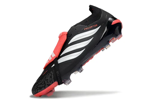 Adidas Predator Black Red Laceless Strap Closure Molded TPU Heel Counter Firm-Ground Soccer Shoes 12