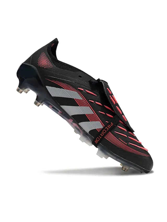 Adidas Predator Chaussures de football noir rouge bottine basse panneau latéral trois rayures herbe artificielle 2