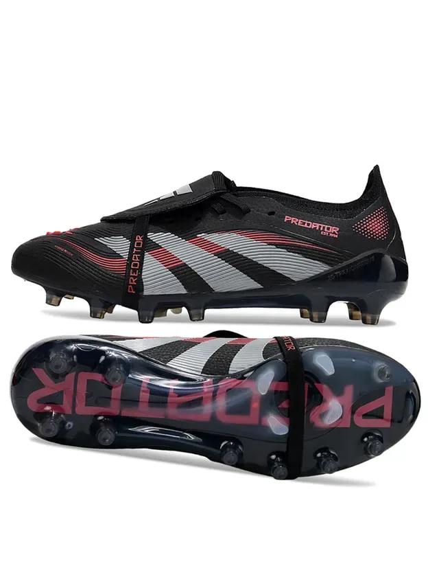 Adidas Predator Chaussures de football noir rouge bottine basse panneau latéral trois rayures herbe artificielle 6