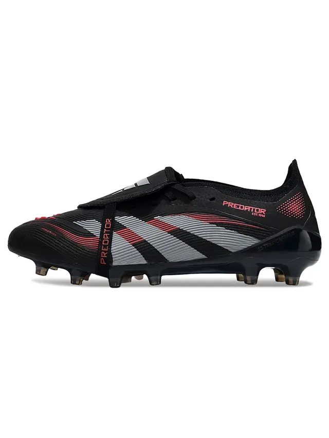 Adidas Predator Chaussures de football noir rouge bottine basse panneau latéral trois rayures herbe artificielle 7