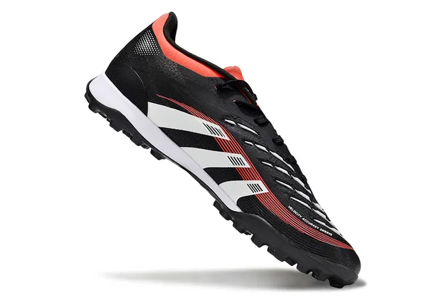 Adidas Predator Noir Rouge Bas Coupe Lacets Rayures Trois Panneau Latéral Chaussures de Football Turf 2