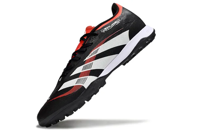 Adidas Predator Noir Rouge Bas Coupe Lacets Rayures Trois Panneau Latéral Chaussures de Football Turf 3