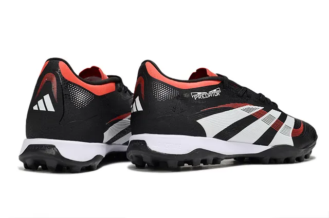 Adidas Predator Noir Rouge Bas Coupe Lacets Rayures Trois Panneau Latéral Chaussures de Football Turf 5