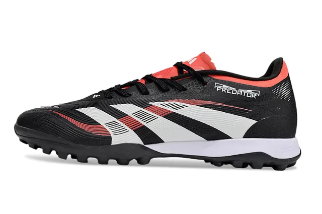 Adidas Predator Noir Rouge Bas Coupe Lacets Rayures Trois Panneau Latéral Chaussures de Football Turf 7