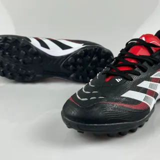 Adidas Predator Black Red Textured Synthetic Upper Asymmetrical Lacing Turf Soccer Shoes
