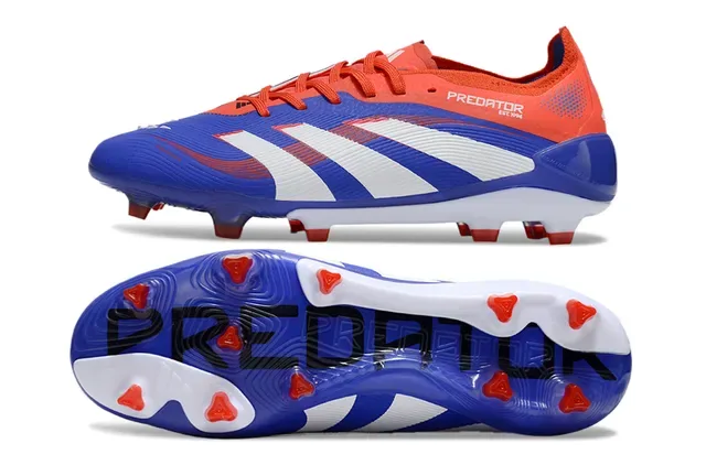 Adidas Predator Azul Laranja Upper Sintético Acanalado Painel Lateral com Três Listras Ground Firme Sapatos de Futebol 4