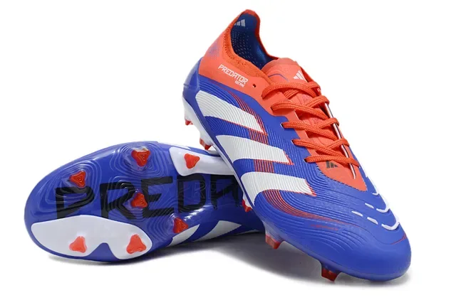 Adidas Predator Azul Laranja Upper Sintético Acanalado Painel Lateral com Três Listras Ground Firme Sapatos de Futebol 6