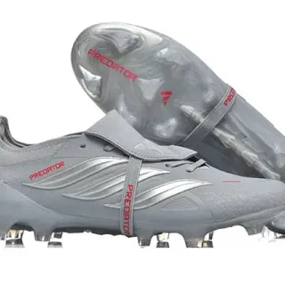 Adidas Predator Gray Silver Red Firm-Ground Soccer Shoes