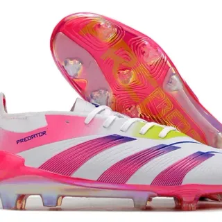 Adidas Predator Pink Multicolor Iridescent Upper Three-Stripe Overlay Design Firm-Ground Soccer Shoes