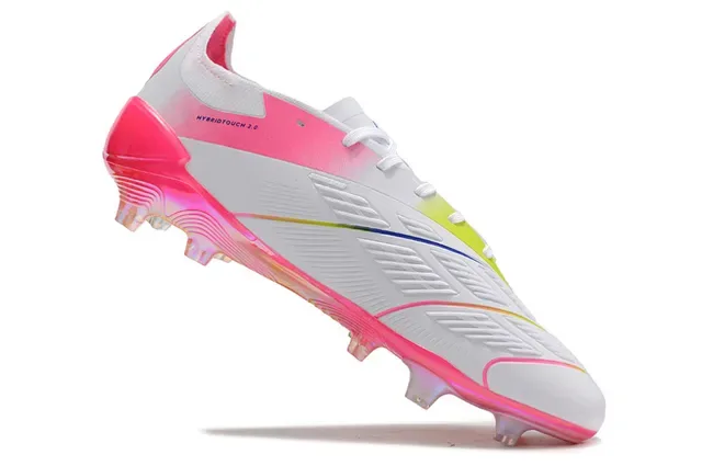 Adidas Predator Chaussures de football rose multicolore iridescent upper design overlay trois bandes terrain ferme 2