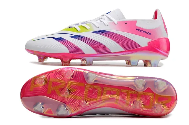 Adidas Predator Chaussures de football rose multicolore iridescent upper design overlay trois bandes terrain ferme 6