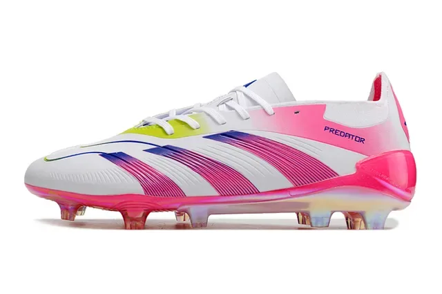 Adidas Predator Chaussures de football rose multicolore iridescent upper design overlay trois bandes terrain ferme 7