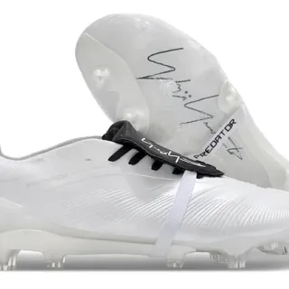 Adidas Predator White Black Laceless Strap Closure Textured Synthetic Upper Firm-Ground Soccer Shoes