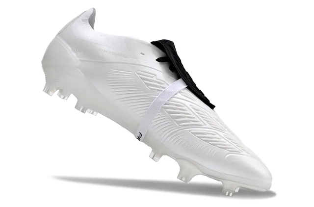 Adidas Predator White Black Laceless Strap Closure Textured Synthetic Upper Firm-Ground Soccer Shoes 2