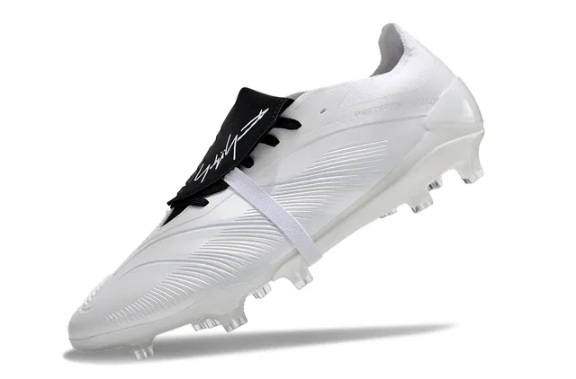 Adidas Predator White Black Laceless Strap Closure Textured Synthetic Upper Firm-Ground Soccer Shoes 3