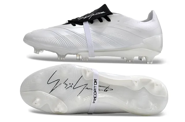 Adidas Predator White Black Laceless Strap Closure Textured Synthetic Upper Firm-Ground Soccer Shoes 6