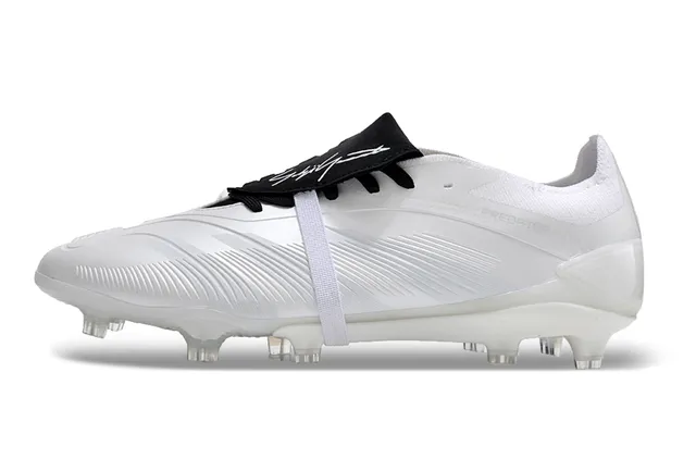 Adidas Predator White Black Laceless Strap Closure Textured Synthetic Upper Firm-Ground Soccer Shoes 7