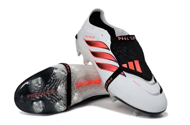 Adidas Predator Chaussures de Football Blancs et Roses Rayures Iridiscentes sur la tige Firm-Ground 4