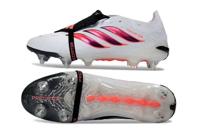 Adidas Predator Chaussures de Football Blancs et Roses Rayures Iridiscentes sur la tige Firm-Ground 6