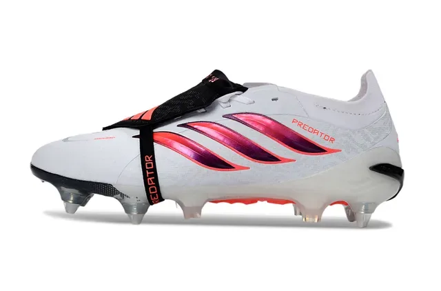 Adidas Predator Chaussures de Football Blancs et Roses Rayures Iridiscentes sur la tige Firm-Ground 7