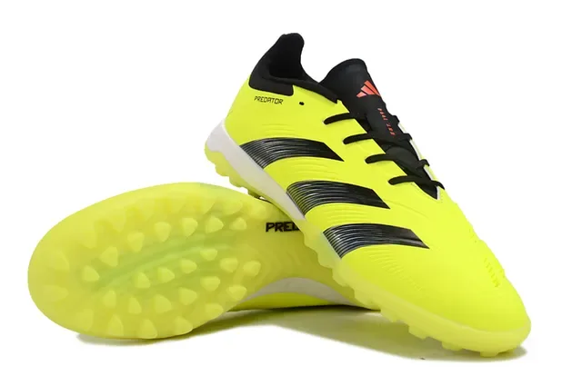 Adidas Predator Amarelo Preto tênis de futebol low-cut com cadarços texturizados com overlay de três faixas para turf 4