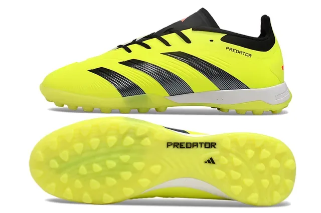 Adidas Predator Amarelo Preto tênis de futebol low-cut com cadarços texturizados com overlay de três faixas para turf 6