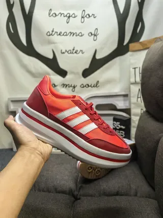 Adidas Red White Platform Sole Three-Stripe Side Panel Lifestyle Sneakers 5