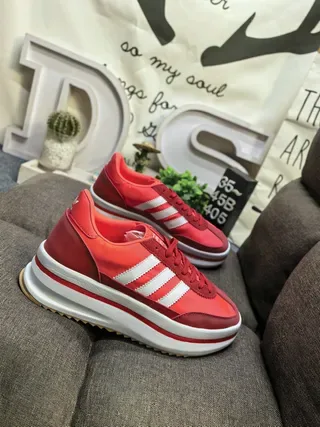 Adidas Red White Platform Sole Three-Stripe Side Panel Lifestyle Sneakers 9